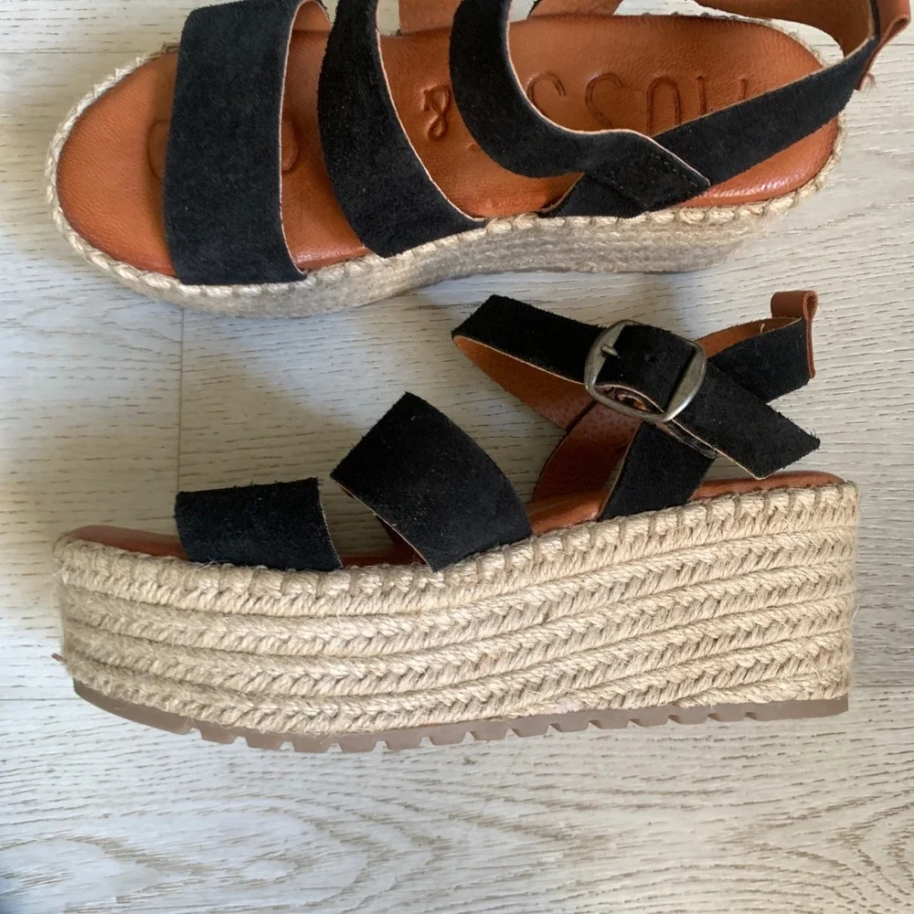 Musse & Cloud Black Suede Platform‎ Espadrille Sandals Women Size 36 EU 6 US